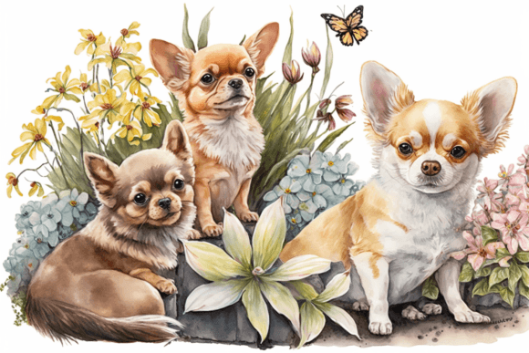 Download Spring Watercolor Chihuahua Puppies - Spring watercolor Collection