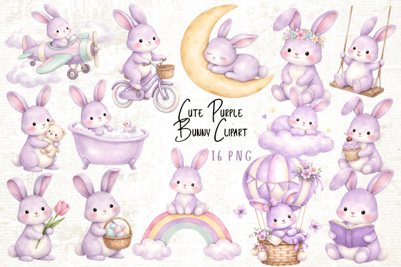 Download Cute Purple Bunny Clipart Bundle - Premium Bundle