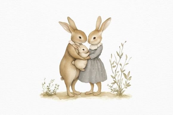 Download Vintage Rabbit Family Clipart, Bunny Png - Premium Bundle