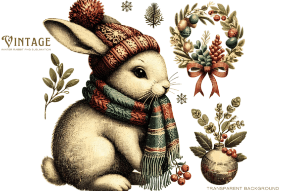 Download Vintage Winter Rabbit PNG Sublimation - Premium Resources