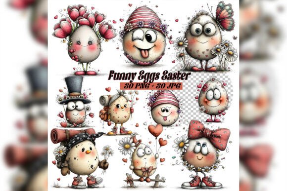 Download Whimsical Funny Easter Eggs Clipart Set - Easter eggs Collection