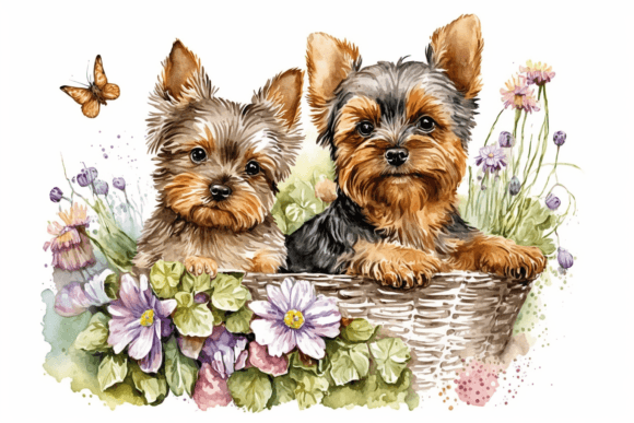 Download Spring Watercolor Yorkie Puppies - Spring watercolor Collection