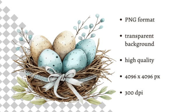 Download Watercolor Blue Easter Eggs Nest PNG - Easter eggs Collection
