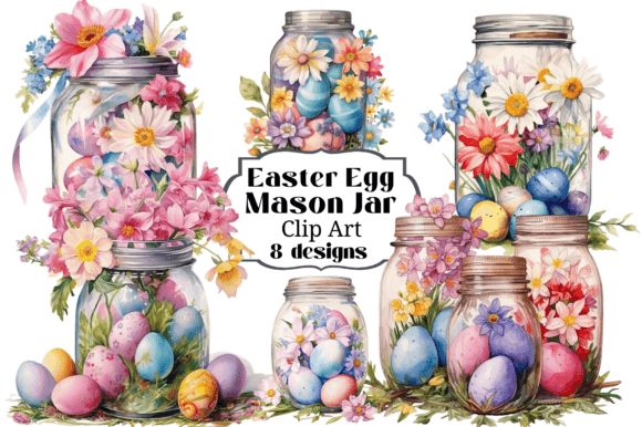 Download Easter Eggs Flowers in Mason Jar Clipart - Easter eggs Collection