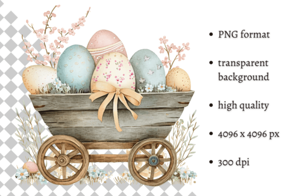 Download Watercolor Easter Eggs Wheelbarrow PNG - Easter eggs Collection