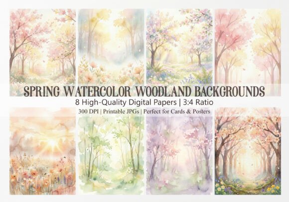 Download Spring Watercolor Woodland Backgrounds 8 - Spring watercolor Collection